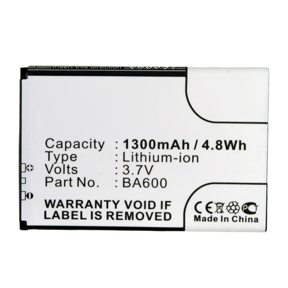 Batteries N Accessories BNA-WB-L15662 Cell Phone Battery - Li-ion, 3.7V, 1300mAh, Ultra High Capacity - Replacement for Sony Ericsson BA600 Battery