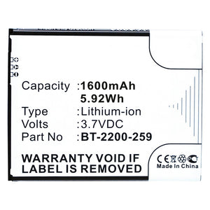 Batteries N Accessories BNA-WB-L10023 Cell Phone Battery - Li-ion, 3.7V, 1600mAh, Ultra High Capacity - Replacement for BQ BT-2200-259 Battery