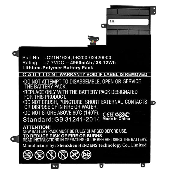 Batteries N Accessories BNA-WB-P10521 Laptop Battery - Li-Pol, 7.7V, 4950mAh, Ultra High Capacity - Replacement for Asus C21N1624 Battery