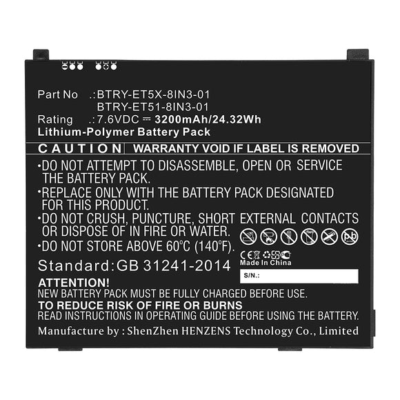 Batteries N Accessories BNA-WB-P14326 Tablet Battery - Li-Pol, 7.6V, 3200mAh, Ultra High Capacity - Replacement for Zebra BTRY-ET51-8IN3-01 Battery