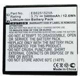 Batteries N Accessories BNA-WB-L3965 Cell Phone Battery - Li-ion, 3.7, 3400mAh, Ultra High Capacity Battery - Replacement for Samsung EB625152VA Battery