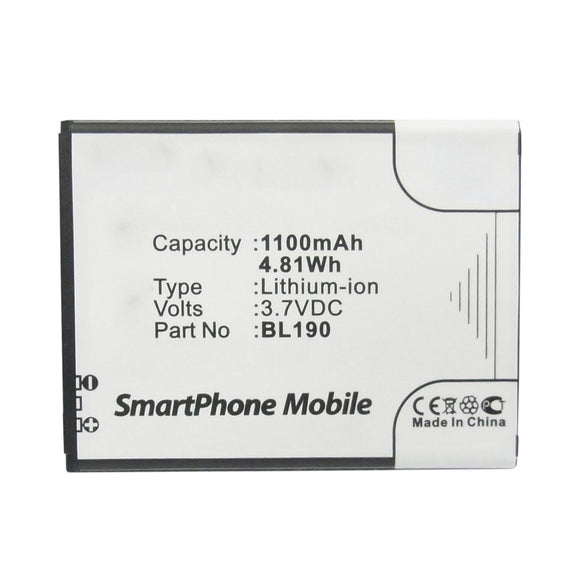 Batteries N Accessories BNA-WB-L12236 Cell Phone Battery - Li-ion, 3.7V, 1100mAh, Ultra High Capacity - Replacement for Lenovo BL190 Battery