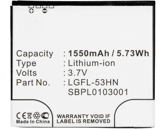 Batteries N Accessories BNA-WB-L3835 Cell Phone Battery - Li-ion, 3.7, 1550mAh, Ultra High Capacity Battery - Replacement for LG KGFL-53HN, LGFL-53HN, SBPL0103002 Battery
