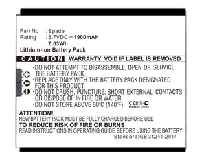 Batteries N Accessories BNA-WB-L17327 Cell Phone Battery - Li-ion, 3.7V, 1900mAh, Ultra High Capacity - Replacement for Highscreen Spade Battery