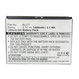 Batteries N Accessories BNA-WB-L12229 Cell Phone Battery - Li-ion, 3.7V, 1400mAh, Ultra High Capacity - Replacement for Lenovo BL077 Battery