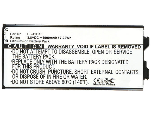 Batteries N Accessories BNA-WB-L3869 Cell Phone Battery - Li-ion, 3.8, 1900mAh, Ultra High Capacity Battery - Replacement for LG BL-42D1F, EAC63238801, EAC63238901 Battery