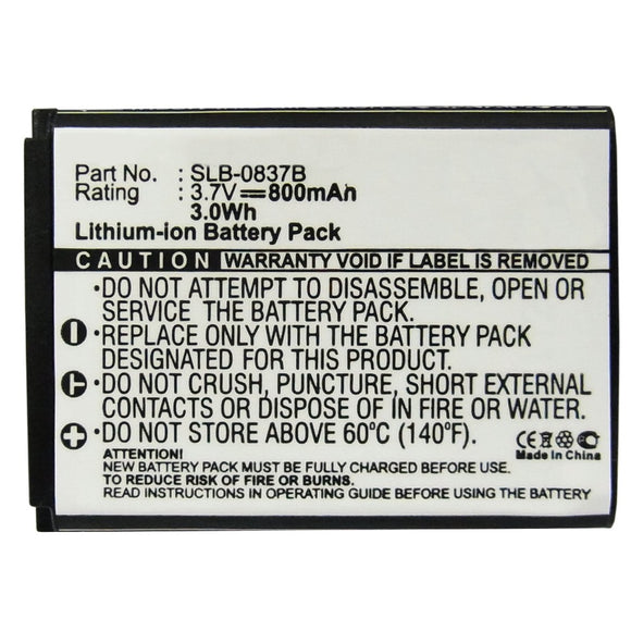 Batteries N Accessories BNA-WB-L9135 Digital Camera Battery - Li-ion, 3.7V, 800mAh, Ultra High Capacity - Replacement for Samsung SLB-0837(B) Battery