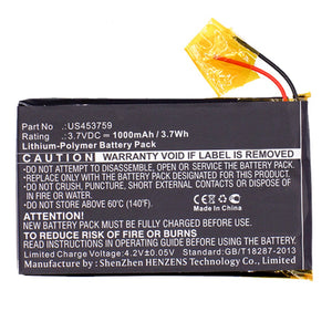 Batteries N Accessories BNA-WB-P8876 Player Battery - Li-Pol, 3.7V, 1000mAh, Ultra High Capacity - Replacement for Sony US453759 Battery