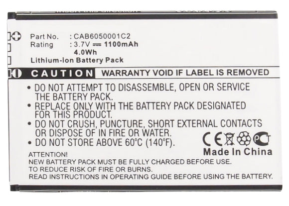 Batteries N Accessories BNA-WB-L3059 Cell Phone Battery - Li-Ion, 3.7V, 1100 mAh, Ultra High Capacity Battery - Replacement for Alcatel CAB6050000C1 Battery