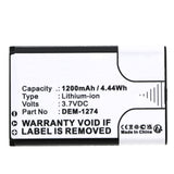 Batteries N Accessories BNA-WB-L19013 Security and Safety Battery - Li-ion, 3.7V, 1200mAh, Ultra High Capacity - Replacement for DEM DEM-1274 Battery