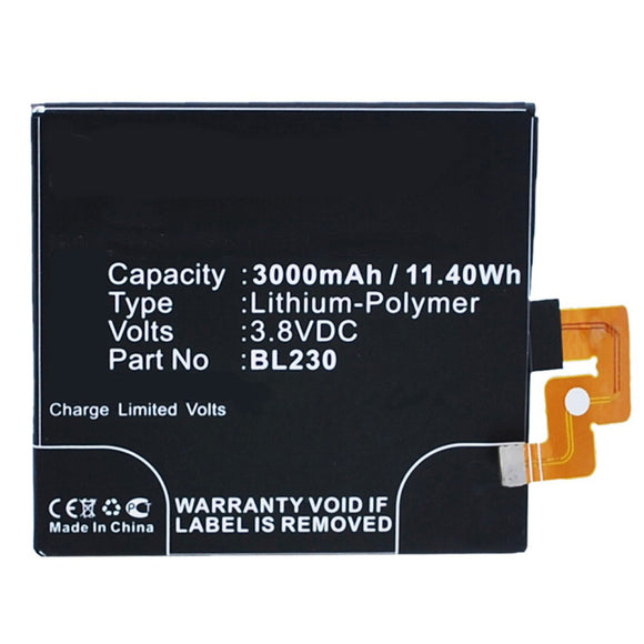 Batteries N Accessories BNA-WB-P3406 Cell Phone Battery - Li-Pol, 3.8V, 3000 mAh, Ultra High Capacity Battery - Replacement for Lenovo BL230 Battery