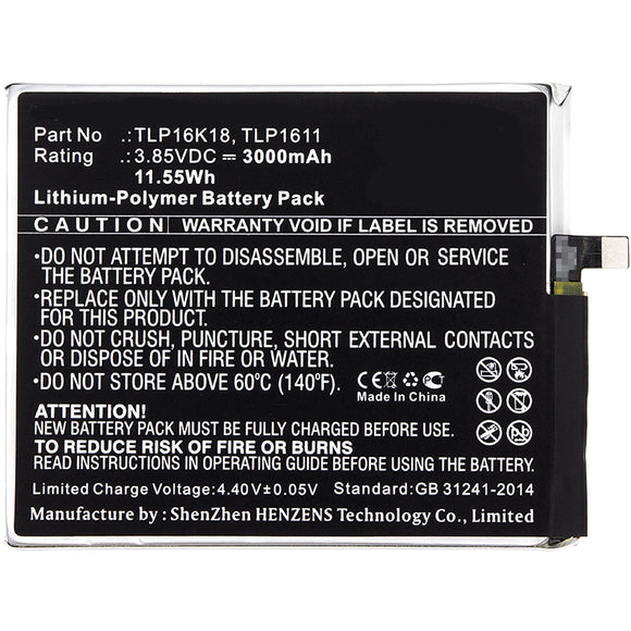 Batteries N Accessories BNA-WB-P8254 Cell Phone Battery - Li-Pol, 3.85V, 3000mAh, Ultra High Capacity Battery - Replacement for Blu C766144300T, TLP1611, TLP16G30, TLP16K18 Battery