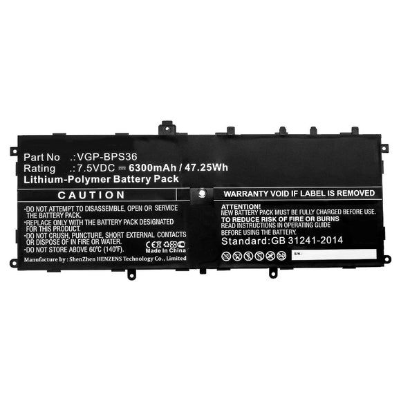 Batteries N Accessories BNA-WB-P10749 Laptop Battery - Li-Pol, 7.5V, 6300mAh, Ultra High Capacity - Replacement for Sony VGP-BPS36 Battery