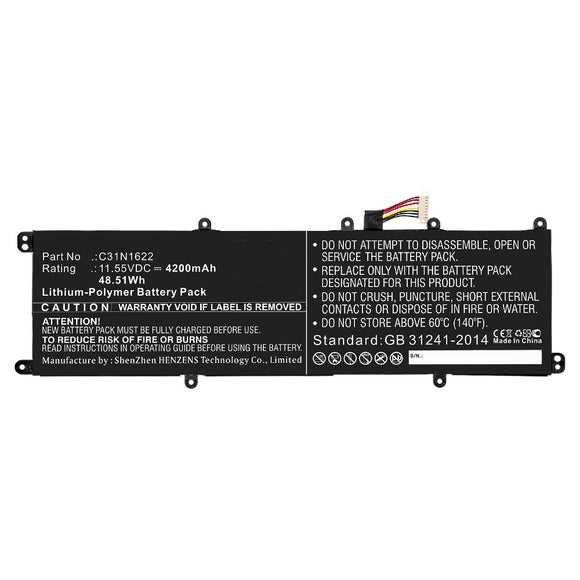 Batteries N Accessories BNA-WB-P10519 Laptop Battery - Li-Pol, 11.55V, 4200mAh, Ultra High Capacity - Replacement for Asus C31N1622 Battery