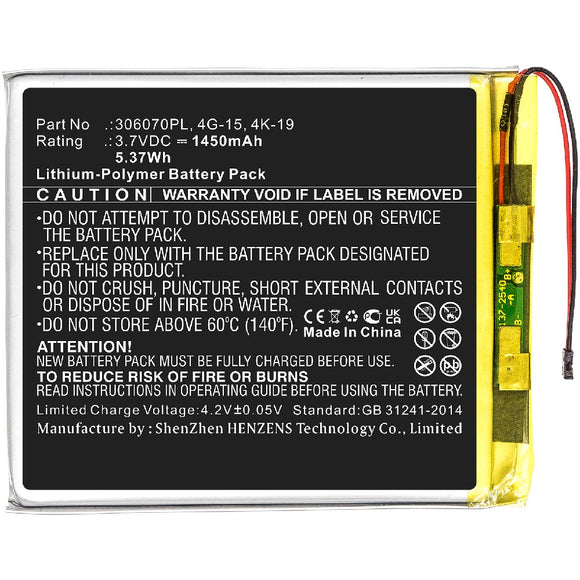 Batteries N Accessories BNA-WB-P14968 E Book E Reader Battery - Li-Pol, 3.7V, 1450mAh, Ultra High Capacity - Replacement for Pocketbook 306070PL Battery