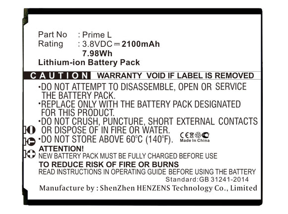 Batteries N Accessories BNA-WB-L17322 Cell Phone Battery - Li-ion, 3.8V, 2100mAh, Ultra High Capacity - Replacement for Highscreen Prime L Battery