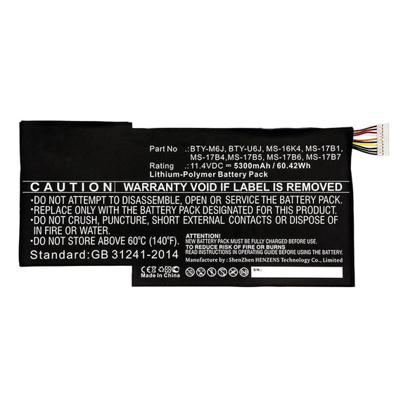 Batteries N Accessories BNA-WB-P15080 Laptop Battery - Li-Pol, 11.4V, 5300mAh, Ultra High Capacity - Replacement for MSI BTY-M6J Battery