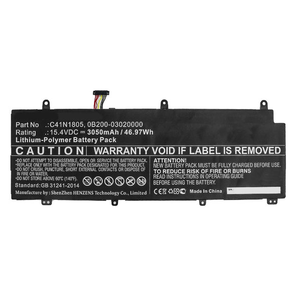 Batteries N Accessories BNA-WB-P10553 Laptop Battery - Li-Pol, 15.4V, 3050mAh, Ultra High Capacity - Replacement for Asus C41N1805 Battery