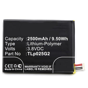 Batteries N Accessories BNA-WB-P8379 Cell Phone Battery - Li-Pol, 3.8V, 2500mAh, Ultra High Capacity Battery - Replacement for Alcatel CAC2580010C2, TLp025G2 Battery