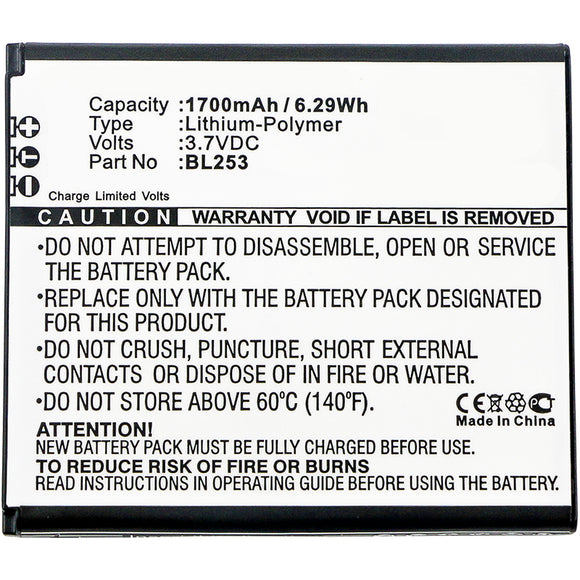 Batteries N Accessories BNA-WB-P8325 Cell Phone Battery - Li-Pol, 3.7V, 1700mAh, Ultra High Capacity Battery - Replacement for Lenovo BL253 Battery