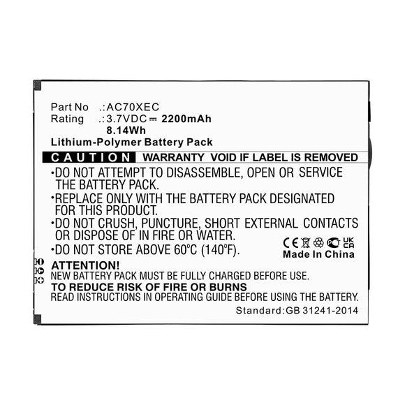 Batteries N Accessories BNA-WB-P15484 Cell Phone Battery - Li-Pol, 3.7V, 2200mAh, Ultra High Capacity - Replacement for Archos AC70XEC Battery