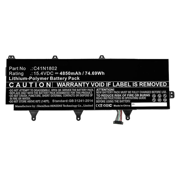 Batteries N Accessories BNA-WB-P10565 Laptop Battery - Li-Pol, 15.4V, 4850mAh, Ultra High Capacity - Replacement for Asus C41N1802 Battery