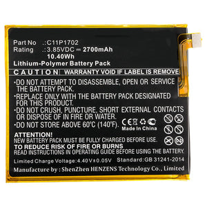 Batteries N Accessories BNA-WB-P9870 Cell Phone Battery - Li-Pol, 3.85V, 2700mAh, Ultra High Capacity - Replacement for Asus C11P1702 Battery