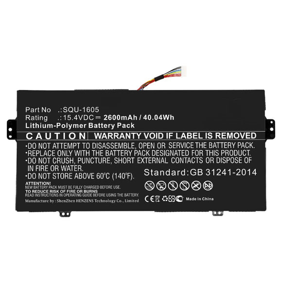 Batteries N Accessories BNA-WB-P10353 Laptop Battery - Li-Pol, 15.4V, 2600mAh, Ultra High Capacity - Replacement for Acer SQU-1605 Battery