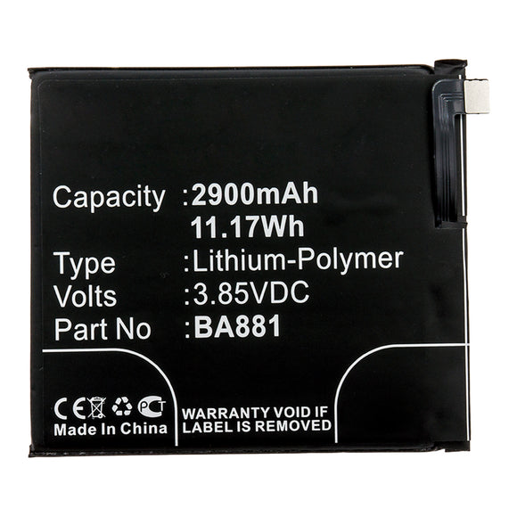 Batteries N Accessories BNA-WB-P14532 Cell Phone Battery - Li-Pol, 3.85V, 2900mAh, Ultra High Capacity - Replacement for MeiZu BA881 Battery
