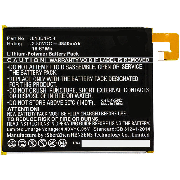 Batteries N Accessories BNA-WB-P8662 Tablets Battery - Li-Pol, 3.85V, 4850mAh, Ultra High Capacity Battery - Replacement for Lenovo L16D1P34 Battery