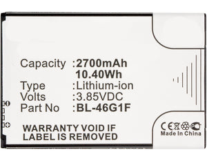 Batteries N Accessories BNA-WB-L3875 Cell Phone Battery - Li-ion, 3.85, 2700mAh, Ultra High Capacity Battery - Replacement for LG BL-46G1F Battery