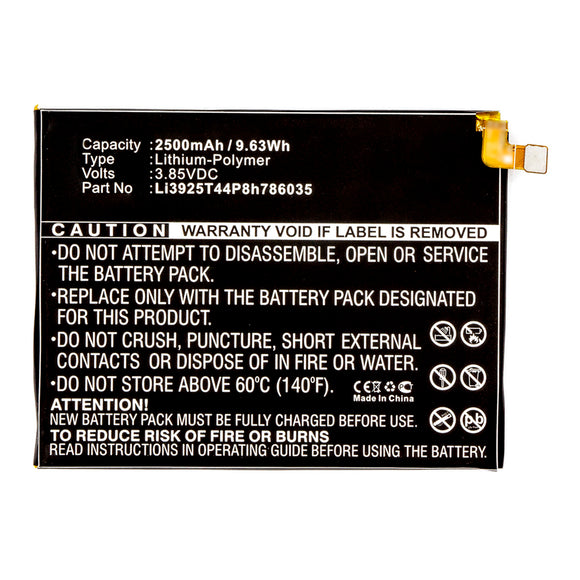Batteries N Accessories BNA-WB-P14064 Cell Phone Battery - Li-Pol, 3.85V, 2500mAh, Ultra High Capacity - Replacement for ZTE Li3925T44P8h786035 Battery