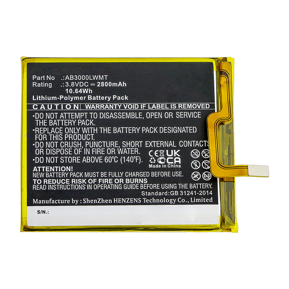 Batteries N Accessories BNA-WB-P14834 Cell Phone Battery - Li-Pol, 3.8V, 2800mAh, Ultra High Capacity - Replacement for Philips AB3000LWMT Battery