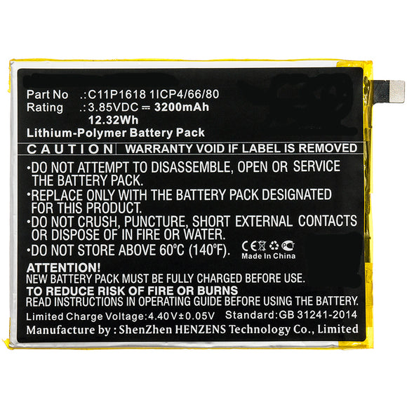 Batteries N Accessories BNA-WB-P8231 Cell Phone Battery - Li-Pol, 3.85V, 3200mAh, Ultra High Capacity Battery - Replacement for Asus C11P1618 1ICP4/66/80 Battery