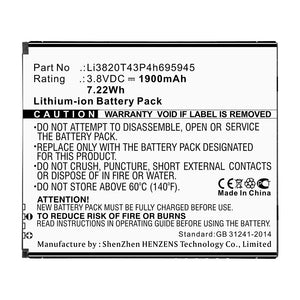 Batteries N Accessories BNA-WB-L14151 Cell Phone Battery - Li-ion, 3.8V, 1900mAh, Ultra High Capacity - Replacement for ZTE Li3820T43P4h695945 Battery