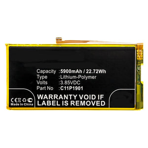 Batteries N Accessories BNA-WB-P9867 Cell Phone Battery - Li-Pol, 3.85V, 5900mAh, Ultra High Capacity - Replacement for Asus C11P1901 Battery