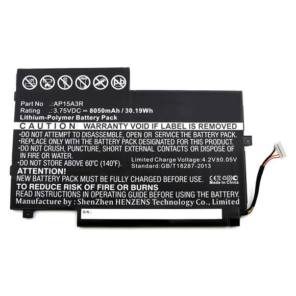 Batteries N Accessories BNA-WB-P10357 Laptop Battery - Li-Pol, 3.75V, 8050mAh, Ultra High Capacity - Replacement for Acer AP15A3R Battery