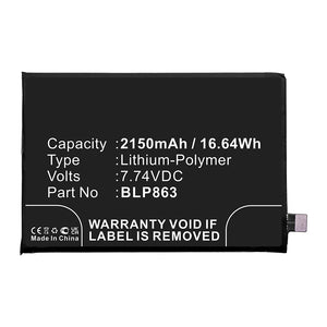 Batteries N Accessories BNA-WB-P16805 Cell Phone Battery - Li-Pol, 7.74V, 2150mAh, Ultra High Capacity - Replacement for OPPO BLP863 Battery