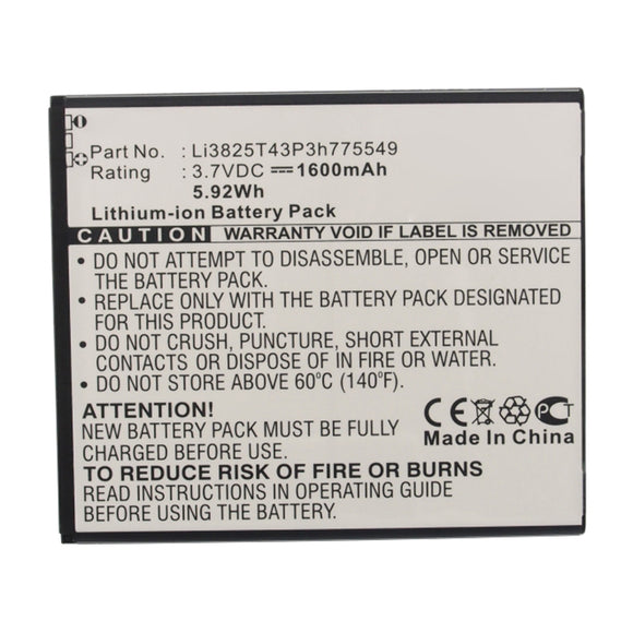 Batteries N Accessories BNA-WB-L14124 Cell Phone Battery - Li-ion, 3.7V, 1600mAh, Ultra High Capacity - Replacement for ZTE Li3702T42P3h736445 Battery
