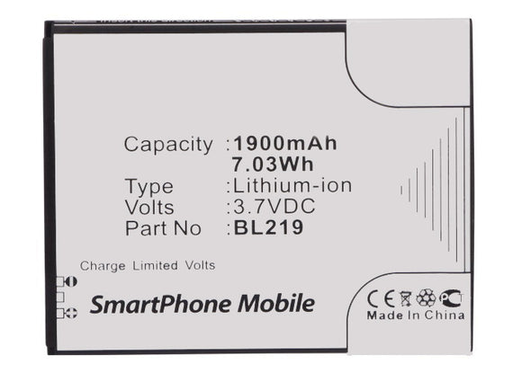 Batteries N Accessories BNA-WB-L3415 Cell Phone Battery - Li-Ion, 3.7V, 1900 mAh, Ultra High Capacity Battery - Replacement for Lenovo BL219 Battery