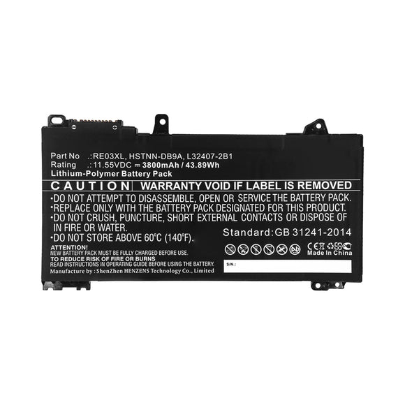 Batteries N Accessories BNA-WB-P11747 Laptop Battery - Li-Pol, 11.55V, 3800mAh, Ultra High Capacity - Replacement for HP RE03XL Battery