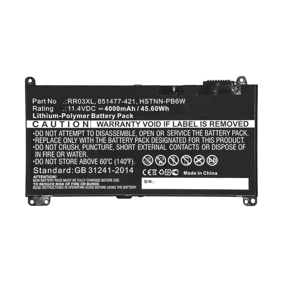 Batteries N Accessories BNA-WB-P11746 Laptop Battery - Li-Pol, 11.4V, 4000mAh, Ultra High Capacity - Replacement for HP RR03XL Battery