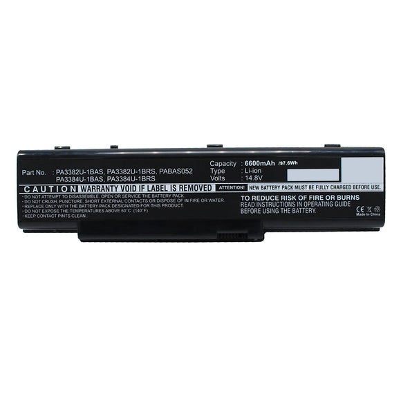 Batteries N Accessories BNA-WB-L13526 Laptop Battery - Li-ion, 14.8V, 6600mAh, Ultra High Capacity - Replacement for Toshiba PA3382U-1BAS Battery