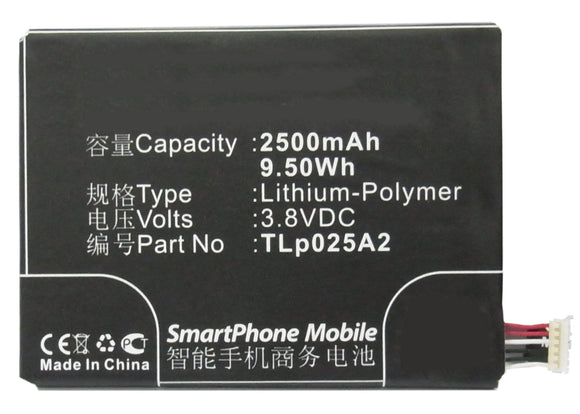 Batteries N Accessories BNA-WB-P3043 Cell Phone Battery - Li-Pol, 3.8V, 2500 mAh, Ultra High Capacity Battery - Replacement for Alcatel CAC2500013C2 Battery