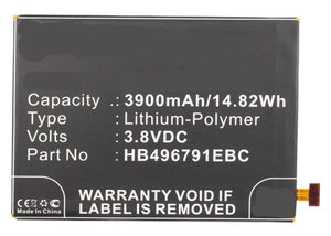 Batteries N Accessories BNA-WB-P3825 Cell Phone Battery - Li-Pol, 3.8, 3900mAh, Ultra High Capacity Battery - Replacement for Huawei HB496791EBC, HB496791EBW Battery