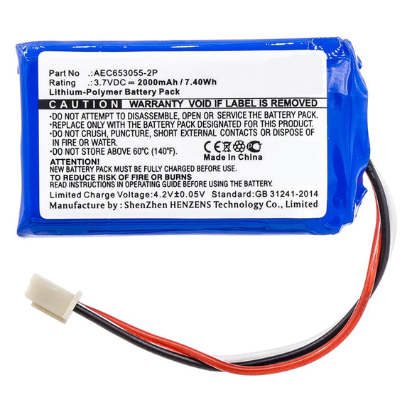 Batteries N Accessories BNA-WB-P8119 Speaker Battery - Li-Pol, 3.7V, 2000mAh, Ultra High Capacity Battery - Replacement for JBL AEC653055-2P Battery