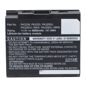 Batteries N Accessories BNA-WB-L17006 Laptop Battery - Li-ion, 14.8V, 6600mAh, Ultra High Capacity - Replacement for Toshiba PA3239 Battery