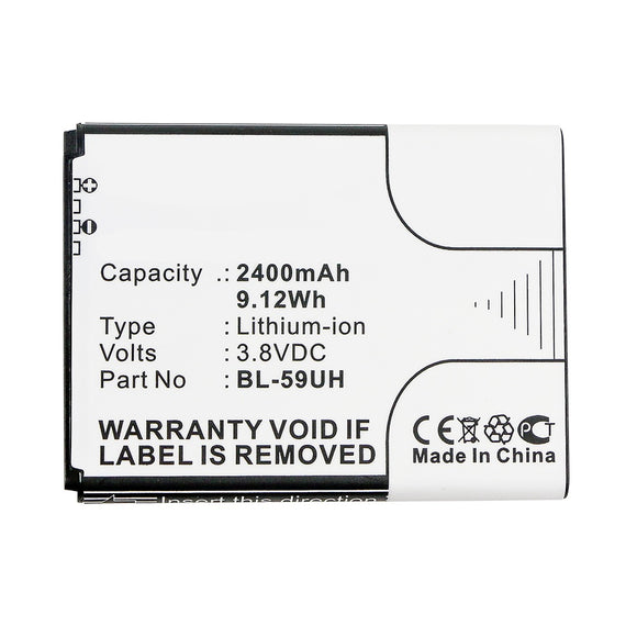 Batteries N Accessories BNA-WB-L12304 Cell Phone Battery - Li-ion, 3.8V, 2400mAh, Ultra High Capacity - Replacement for LG BL-59UH Battery