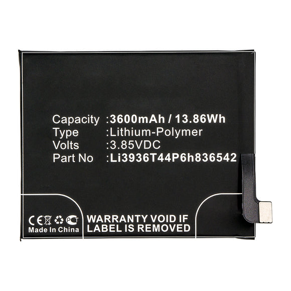 Batteries N Accessories BNA-WB-P14147 Cell Phone Battery - Li-Pol, 3.85V, 3600mAh, Ultra High Capacity - Replacement for ZTE Li3936T44P6h836542 Battery