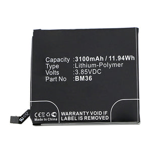 Batteries N Accessories BNA-WB-P14901 Cell Phone Battery - Li-Pol, 3.85V, 3100mAh, Ultra High Capacity - Replacement for Xiaomi BM36 Battery